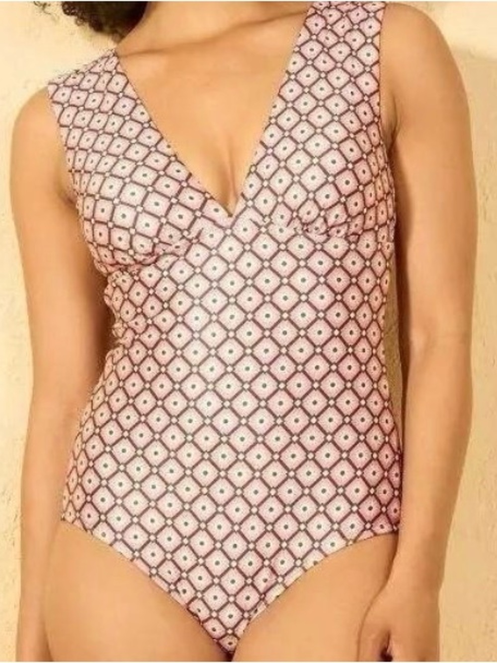 Shade & Shore women’s mauve geometric print one-piece swimsuit Large